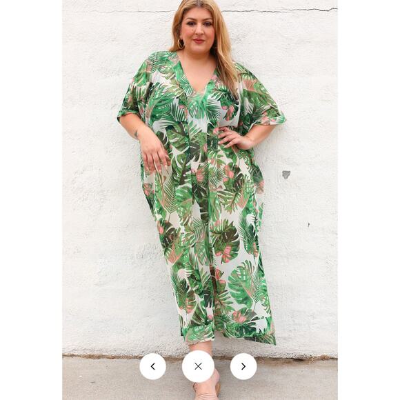 SANTE GRACE VETEMENTS Green Pink Tropical Sheer Mesh Knit Oversized Kaftan - Picture 7 of 7